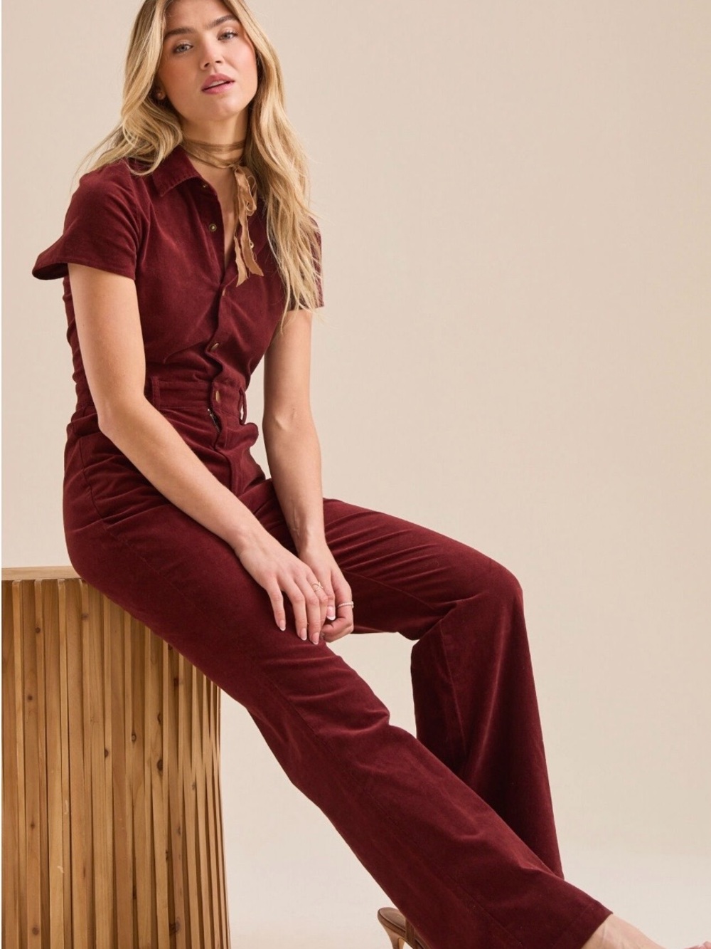 Good American Fit For Success Velvet Bootcut Jumpsuit Oxblood Size L (NWT) - Picture 5 of 6